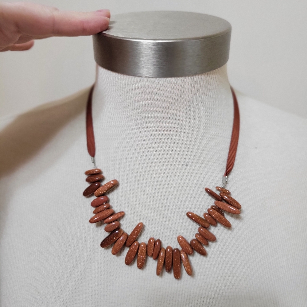 Hand Crafted Goldstone Necklace Bracelet Set